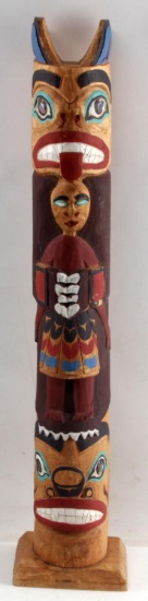 PACIFIC NORTHWEST HAND CARVED SMALL TOTEM POLE