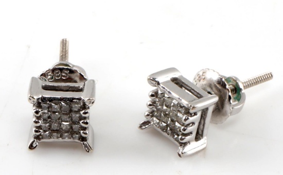 14K WHITE GOLD & PRINCESS CUT DIAMOND EARRINGS