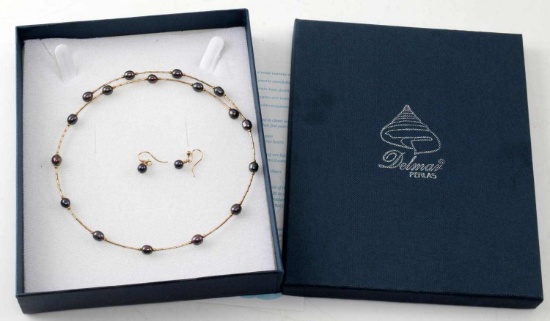 DELMAR FRESHWATER PEARL & 14K CHOKER W EARRINGS