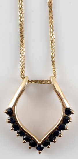 14K GOLD & SAPPHIRE PENDANT W 14K GOLD CHAIN