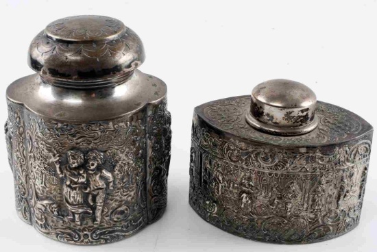 2 ANTIQUE BARBOUR SILVER CO REPOUSSE JAR AND VASE