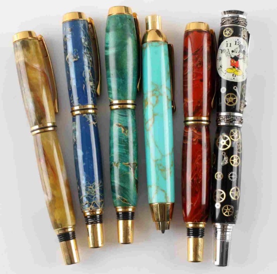 LOT OF 6 CUSTOM MADE WRITING PENS MICKEY COLORS