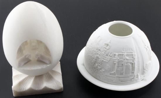 CARVED NATIVITY EGG & BERNARDAUD CANDLE GLOBE