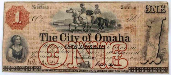 1857 NEBRASKA TERRITORY OMAHA OBSOLETE BANKNOTE