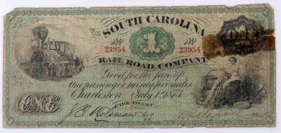 SOUTH CAROLINA RAILROAD COMPANY BANKNOTE 1873