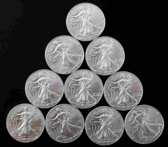 2014 AMERICAN SILVER EAGLE .999 SILVER COIN LOT