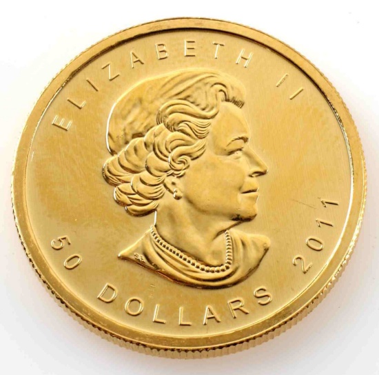 2011 GOLD CANADA MAPLE LEAF 1 OZT .999 FINE