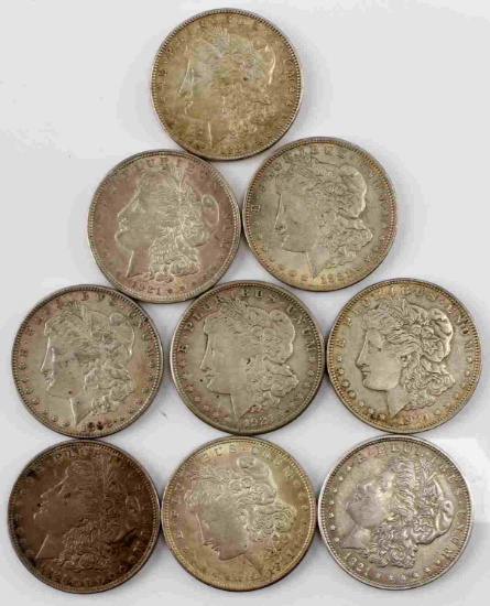 9 MORGAN SILVER DOLLAR COINS 7 1921 1 1889 1 1898