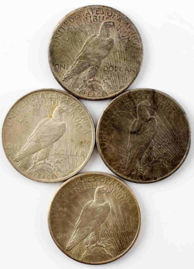 4 SILVER PEACE DOLLAR COIN LOT 1922 1923 2 X 1925