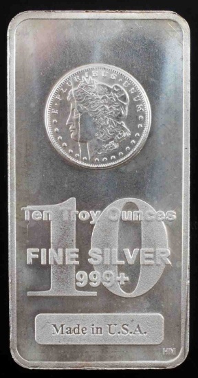 10 OZ HM MORGAN ,999 FINE SILVER BAR INGOT