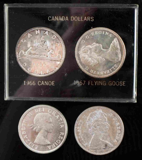 4 BU CANADA SILVER DOLLAR COINS 65 1966 1967 1958