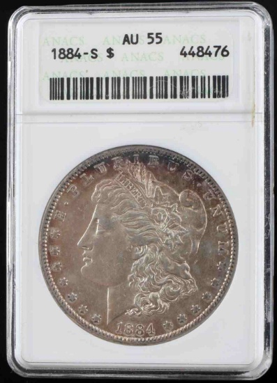 1884 S KEY DATE MORGAN SILVER DOLLAR ANACS AU 55