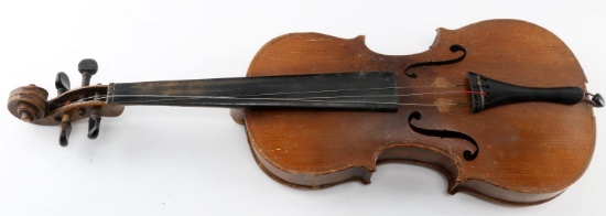 VINTAGE TO ANTIQUE VIOLIN W STRINGS BRIDGE & CASE