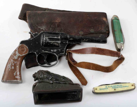 ANTIQUE ADVERTISING TOY GUN AND KNIFE LOT BSA