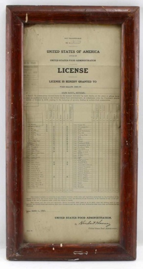 WWI UNITED STATES FOOD AMINISTRATION LICENSE