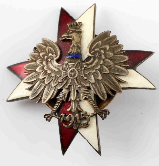 WWI POLISH 1915 EAGLE MALTESE CROSS BADGE