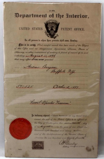 1897 US PATENT FOR RECOIL OPERATED FIREARM