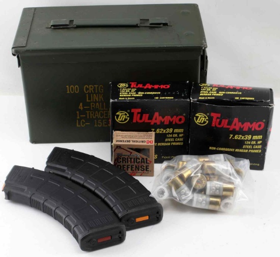 MIXED LOT OF AMMO 12 GA .380 7.62X39 PLUS MAGAZINE