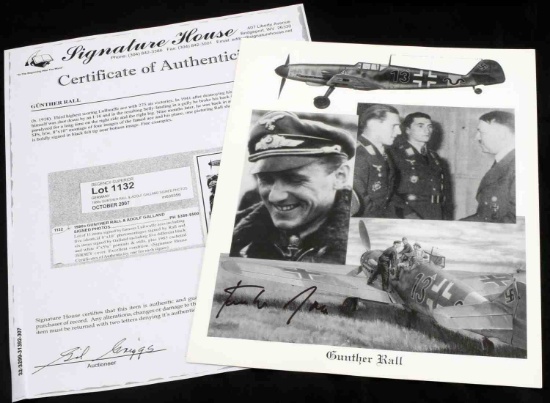 GERMAN LUFTWAFFE ACE GUNTHER RALL SIGNED PHOTO