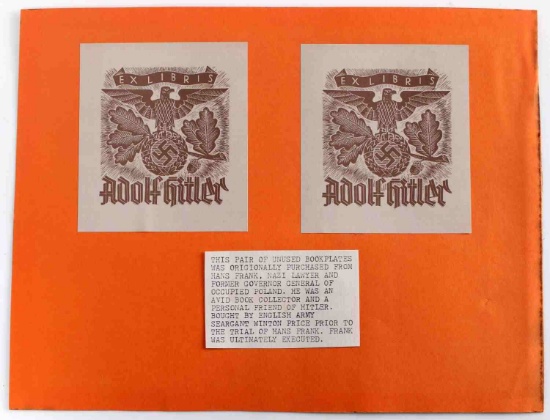 THIRD REICH GERMAN PAIR UNUSED HITLER BOOKPLATES