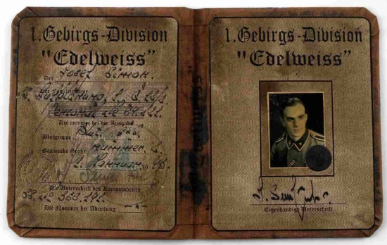 WWII GERMAN THIRD REICH 1.GEBIRGS DIVISION AUSWEIS