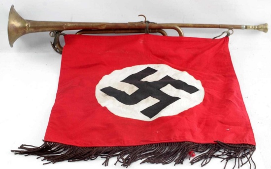 WWII THIRD REICH GERMAN NSDAP WALL FLAG BUGLE