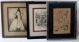 THREE BLACK LINE PRINTS NEW ORLEANS & FIGURAL