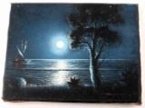 SIGNED & UNFRAMED NIGHTSCAPE SEA VELVET PAINTING