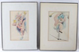 PAIR WATERCOLOR JESTER PAINTINGS LAWRENCE ANTHONY