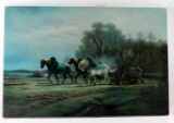 OIL ON CANVAS PAINTING OF FARMER DRIVING HORSES