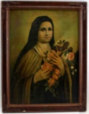 ST THERES OF LISIEUX OIL ON METAL RELIGIOUS PIECE