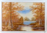 OIL ON CANVAS AUTUMN LANDSCAPE FRAMED SIGNED