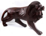 CARVED STANDING ROARING MAHAGONY WOOD LION