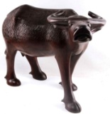 CARVED MAHAGONY WOOD WATER BUFFALO SCULPTURE