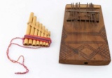 ANTIQUE PAN AFRICAN MBIRA INSTRUMENT & WOOD FLUTE