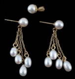14K YELLOW GOLD & PEARL EARRINGS & PENDANT