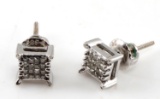 14K WHITE GOLD & PRINCESS CUT DIAMOND EARRINGS