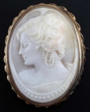 ANTIQUE 10 KT GOLD SHELL CAMEO BROACH
