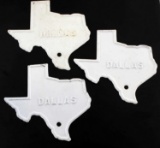 THREE WHITE VINTAGE TEXAS LICENSE PLATE TOPPERS