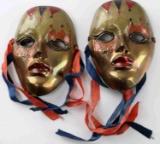 PAIR OF VINTAGE VENETIAN STYLE PAINTED BRASS MASKS
