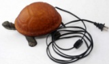 GLASS & METAL AMBER TONED WORKING TURTLE LAMP
