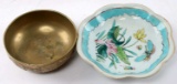2 ANTIQUE ASIAN BOWLS 1 PORCELAIN 1 BRASS