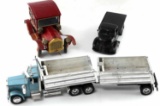 LOT OF THREE TOY TRUCKS & CARS VINTAGE TIN TOURING