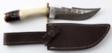 DAMASCUS STEEL SKINNER KNIFE STAG HORN BRASS GRIP