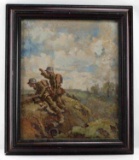 FRAMED OIL ON BOARD IMPRESSIONISTIC WWI SOLDIERS