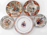 LOT 5 HAND PAINTED PORCELAIN PLATE FRENCH JAPANESE