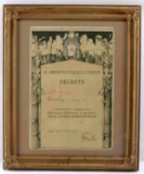 FRAMED WWI ITALIAN ARMY SERVICE MEDAL CITATION