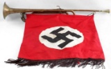 WWII THIRD REICH GERMAN NSDAP WALL FLAG BUGLE