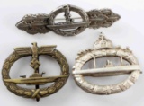 WWI WWII GERMAN NAVAL U-BOAT BADGE LOT OF THREE
