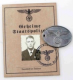 WWII GERMAN THIRD REICH GESTAPO AUSWEIS & ID BADGE